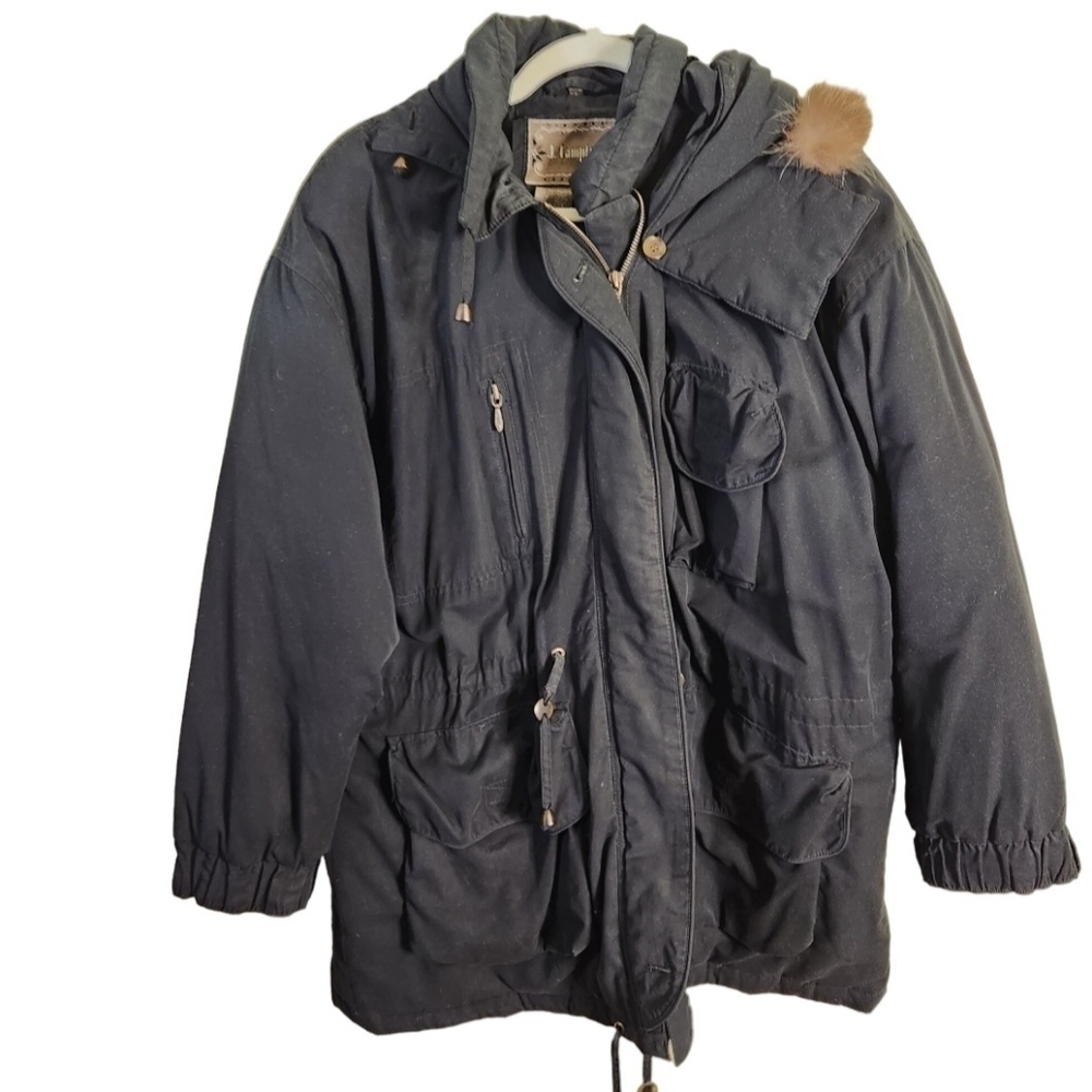 J. Campton Down Genuine Fur Hooded Black Parker Size L